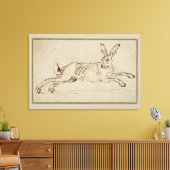 Een haas die loopt, met geprikte oren canvas afdruk (Insitu (Woonkamer))