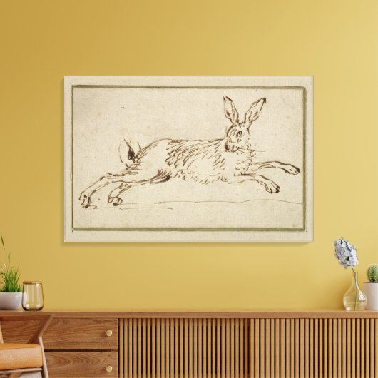 Een haas die loopt, met geprikte oren canvas afdruk (Insitu (Woonkamer))