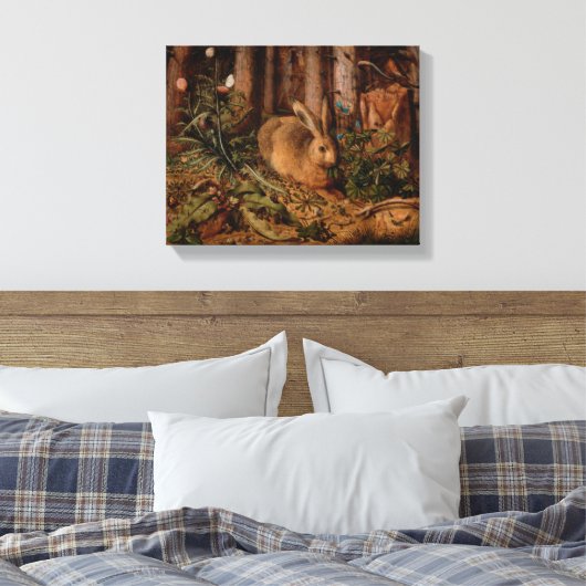 Een haas in het bos - Hoffman - kunst Canvas Afdruk (Insitu (Slaapkamer))