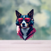 Een Habu hond met een zonnebril en een koptelefoon Acryl Bord (Neutraal)