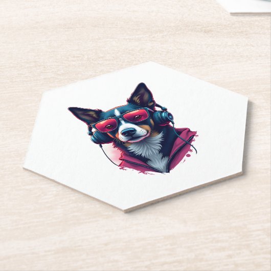 Een Habu hond met een zonnebril en een koptelefoon Kartonnen Onderzetters (Schuin)
