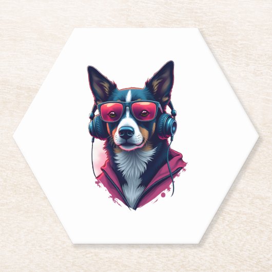 Een Habu hond met een zonnebril en een koptelefoon Kartonnen Onderzetters (Voorkant)