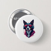 Een Habu hond met een zonnebril en een koptelefoon Ronde Button 5,7 Cm (Voorkant /achterkant)