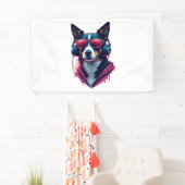 Een Habu hond met een zonnebril en een koptelefoon Spandoek (Insitu)