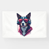 Een Habu hond met een zonnebril en een koptelefoon Spandoek (Horizontaal)