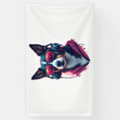 Een Habu hond met een zonnebril en een koptelefoon Spandoek (Verticaal)