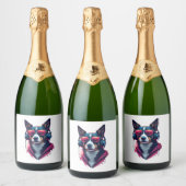 Een Habu hond met een zonnebril en een koptelefoon Sparkling Wijnetiket (Flessen)