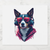 Een Habu hond met een zonnebril en een koptelefoon Sparkling Wijnetiket (Enkel label)
