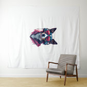 Een Habu hond met een zonnebril en een koptelefoon Wandkleed (In Situ (horizontaal))