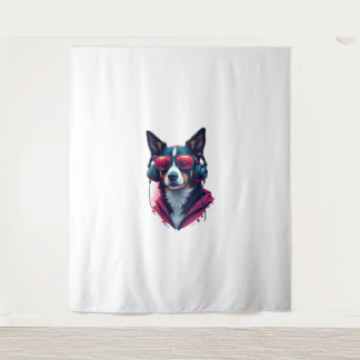 Een Habu hond met een zonnebril en een koptelefoon Wandkleed