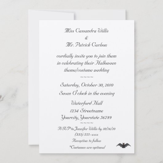 "Een halloween bruiloft" - (Bat in flight) Kaart (Achterkant)