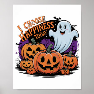 Een Halloween-geest, pompoenillustratie Poster