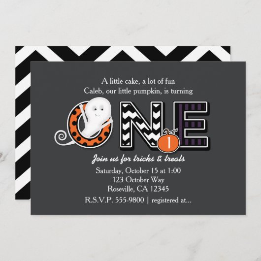 Een Halloween Herfst 1e verjaardagsfeestje Uitnodi Kaart (Voorkant / Achterkant)