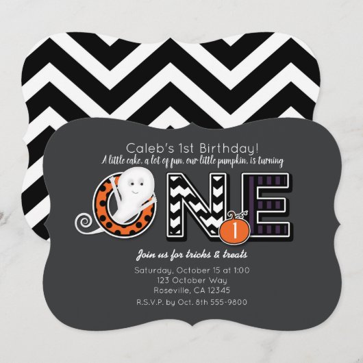 Een Halloween Herfst 1e verjaardagsfeestje Uitnodi Kaart (Voorkant / Achterkant)