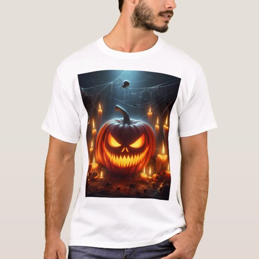 Een Halloween pompoen met een eng gezicht in het m T-shirt (Voorkant)