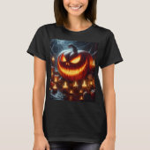 Een Halloween pompoen met een eng gezicht in het m T-shirt (Voorkant)