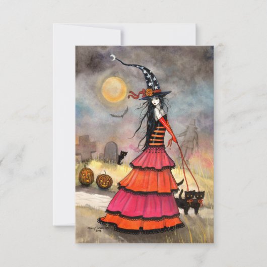 Een Halloween Stroll Fantasy Heks en Katten Kaart (Voorkant)