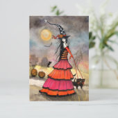 Een Halloween Stroll Fantasy Heks en Katten Kaart (Staand voorkant)