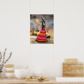 Een Halloween-wandelfantasie Heksen Zwart Kat Post Poster (Keuken)