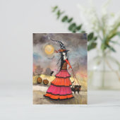 Een Halloween wandeling heks en zwarte katten kuns Briefkaart (Staand voorkant)