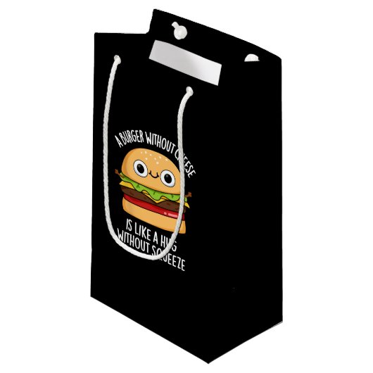 Een hamburger zonder kaas Grappig eten Pun donker  Klein Cadeauzakje (Voorkant Gekanteld)