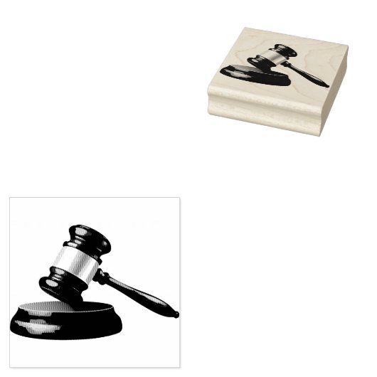 Een hamer en geluidsblok rubberstempel (Gestempeld)