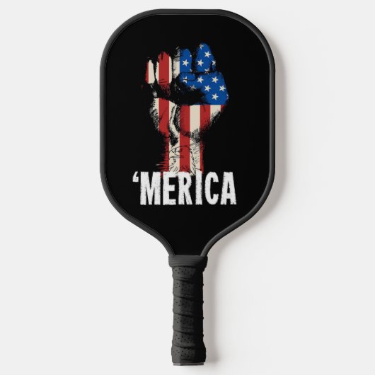 Een hand vuist Amerikaanse vlag 'America' Pickleball Paddle (Voorkant)