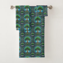 Een handdoek en washandje set met een levendig 