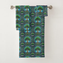 Een handdoek en washandje set met een levendig