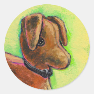 Een handgemaakte, gevulde speelgoed-hondschilderij ronde sticker