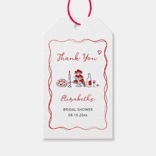 Een handgetekende Italiaanse rode Vrijgezellenfees Cadeaulabel (Voorkant)