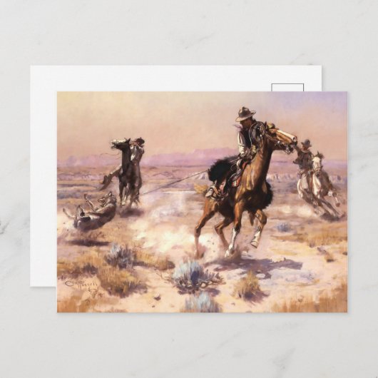 “Eén handige” westerse kunst van Charles M Russell Briefkaart (Voorkant / Achterkant)