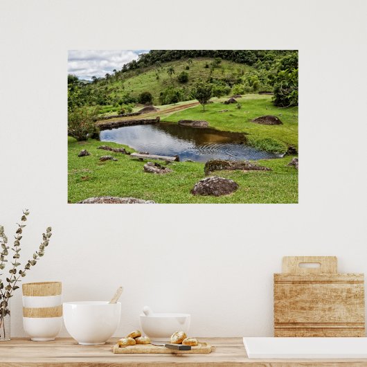 Een hanger met kleine houten bank poster (Keuken)