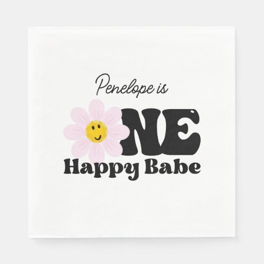 Een Happy Babe First Birthday Paper Napkins Servet (Voorkant)