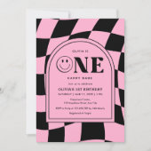 Een Happy Babe Happy Face Roze Meisje 1e verjaarda Kaart (Voorkant)