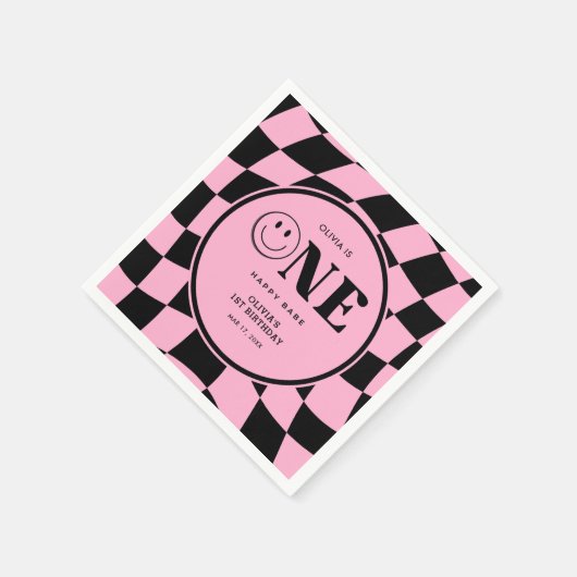 Een Happy Babe Happy Face Roze Meisje 1e verjaarda Servet (Hoek)