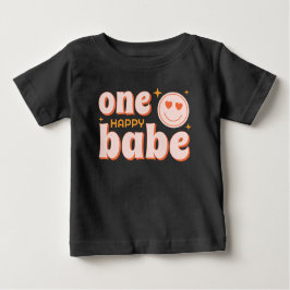 Een Happy Babe Retro First Birthday Shirt