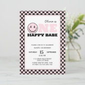 Een Happy Babe Retro Meisje Eerste Verjaardag Kaart (Staand voorkant)