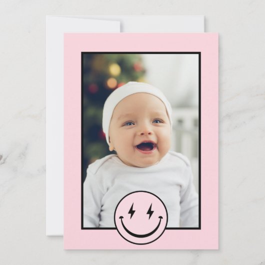 Een Happy Babe Roze Check Foto Verjaardag Bedankkaart (Achterkant)