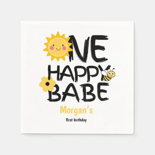 Een Happy Babe Yellow Sunny Bee Girls 1e verjaarda Servet (Voorkant)