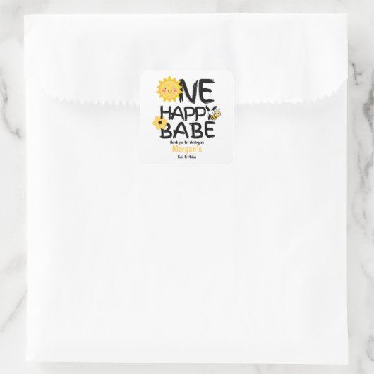 Een Happy Babe Yellow Sunny Bee Girls 1e verjaarda Vierkante Sticker (Tas)