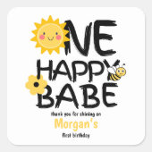Een Happy Babe Yellow Sunny Bee Girls 1e verjaarda Vierkante Sticker (Voorkant)