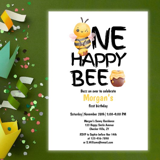 Een Happy Bee Honey Yellow Bee Girls 1e verjaardag Kaart