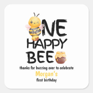 Een Happy Bee Honey Yellow Bee Girls 1e verjaardag Vierkante Sticker