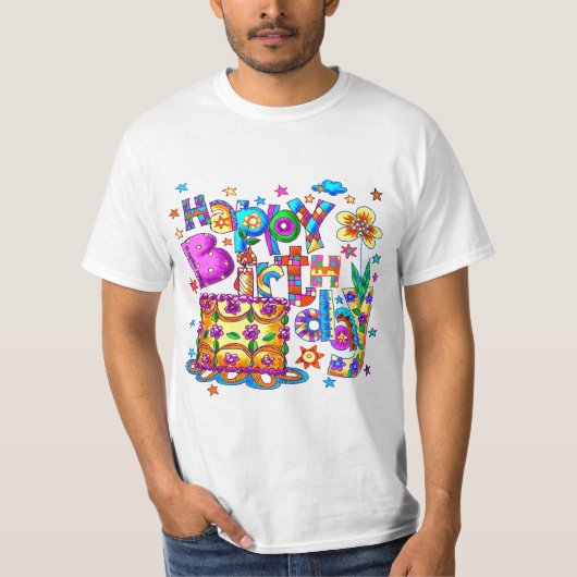 Een Happy Birthday Cake t-shirt (Voorkant)