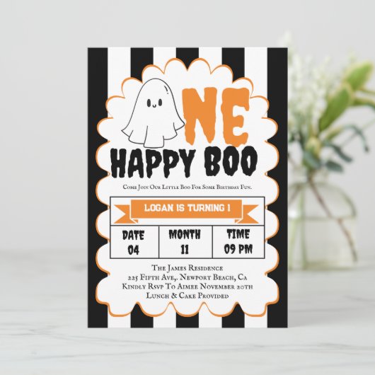 Een Happy Boo Boy 1e verjaardagsfeestje Kaart (Staand voorkant)