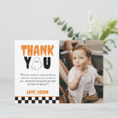 Een Happy Boo Retro Boy 1e Verjaardag Party Foto Bedankkaart (Staand voorkant)