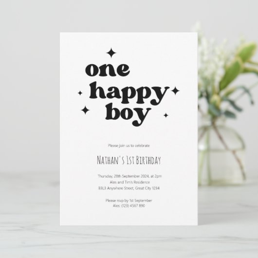 Een Happy Boy 1e verjaardag Uitnodiging Eerste Bda (Staand voorkant)