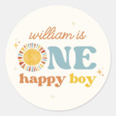 Een Happy Boy Boho Sun 1e Verjaardag Stickers (Voorkant)