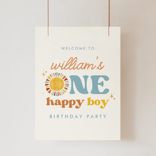 Een Happy Boy Sun 1e verjaardag Welkom Teken Poster